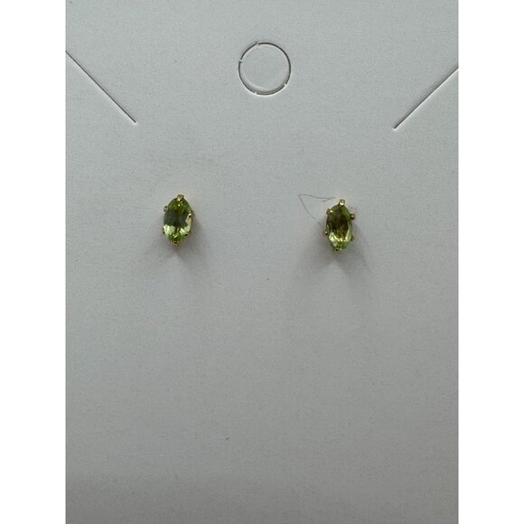 Sterling Silver Peridot Earrings Studs Gold Tone Small Delicate Oval - Picture 2 of 5